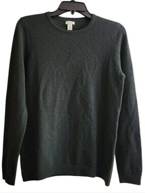 L.L. Bean 100% Cashmere Forest Green Classic Crewneck Sweater